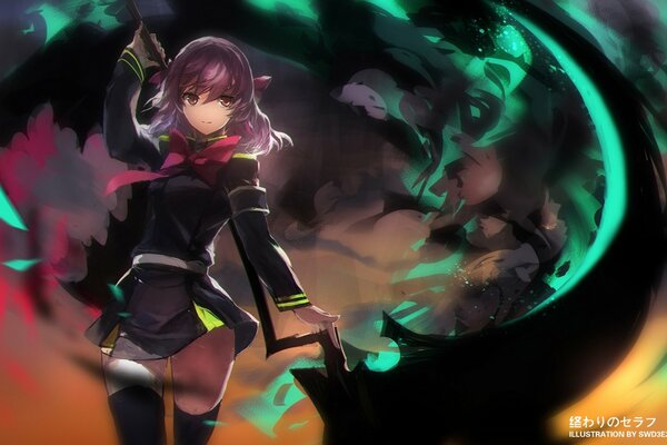 Anime. Hiiragi shinoa. Magische Waffen