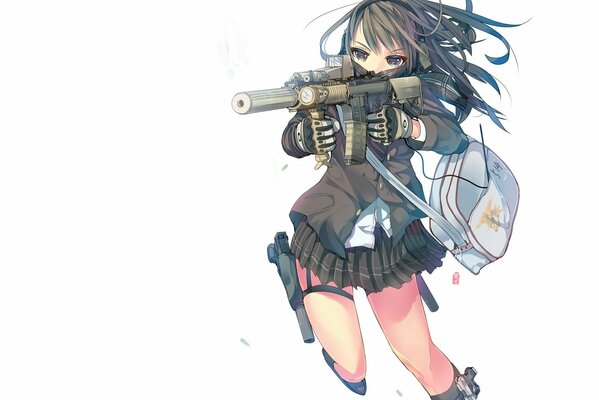 Ein Bild im Anime-Stil. Mädchen mit Waffen