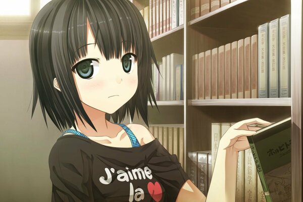 Anime fille avec des livres