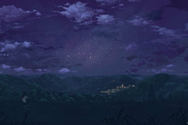 Starry sky over the night city