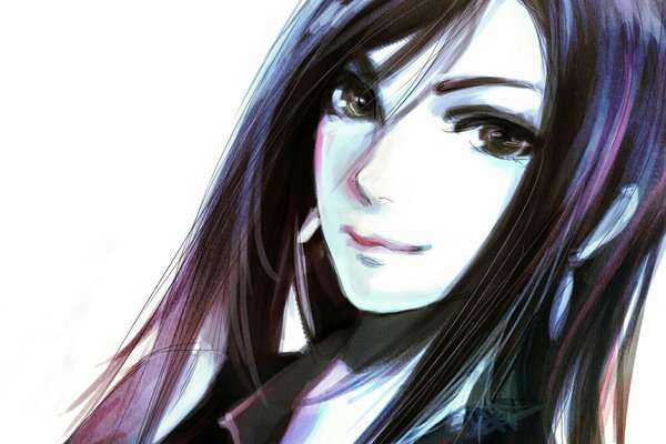 Mysterious smile and look of a dark-haired girl