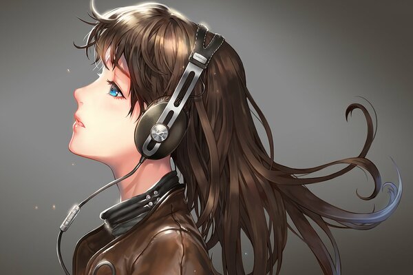 Girl with headphones listening to music