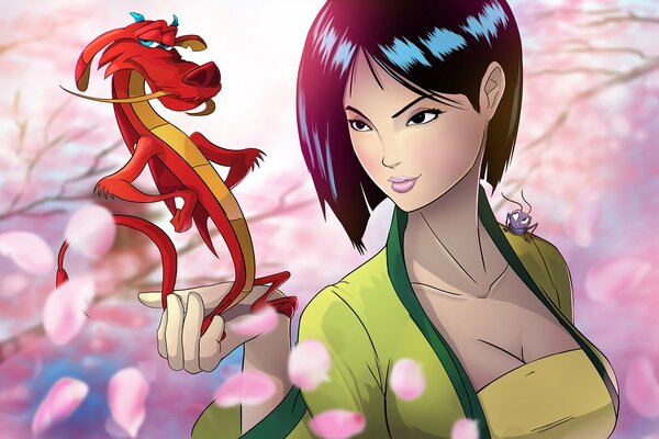 Belle princesse Mulan avec dragon