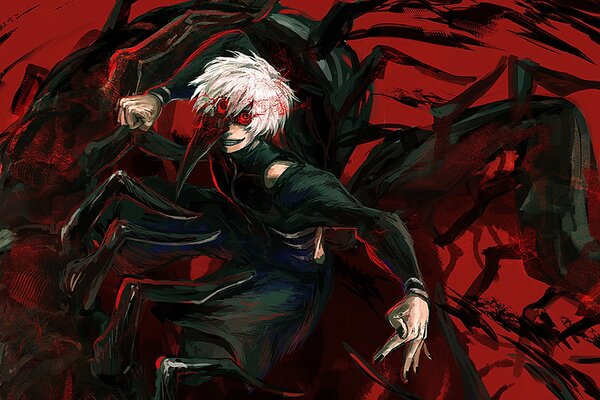 Kaneki Ken in the form of a ghoul