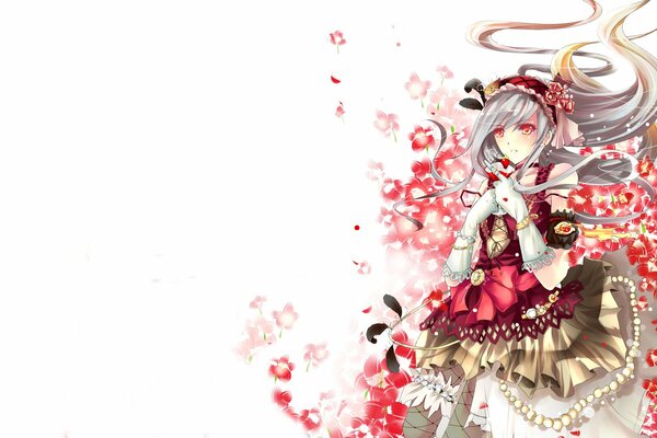 Anime fille en blanc et rouge