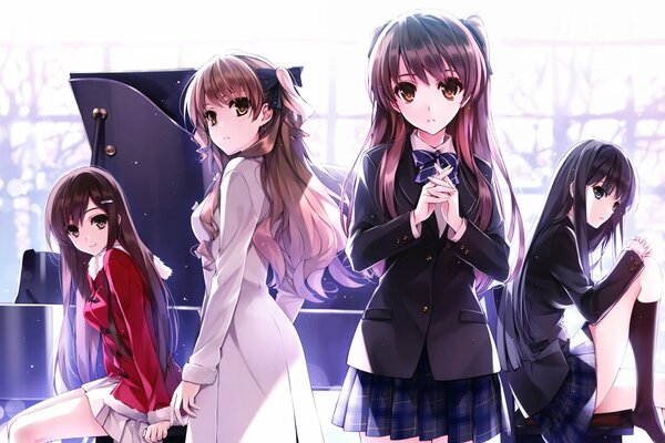 Écolières kuroya shinobu, Misaki kurehito, morikawa Yuki, Ogata Rina derrière le piano