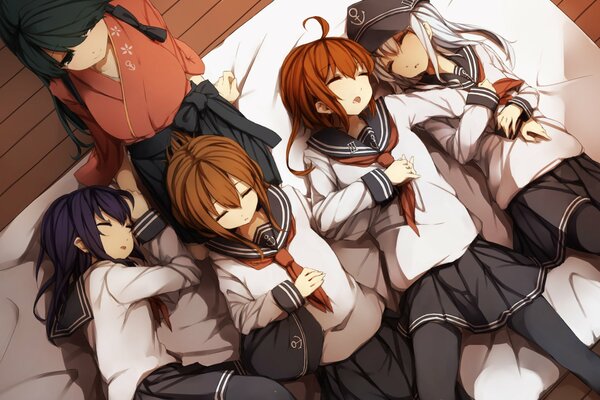 Anime girls in school uniform. Sleep