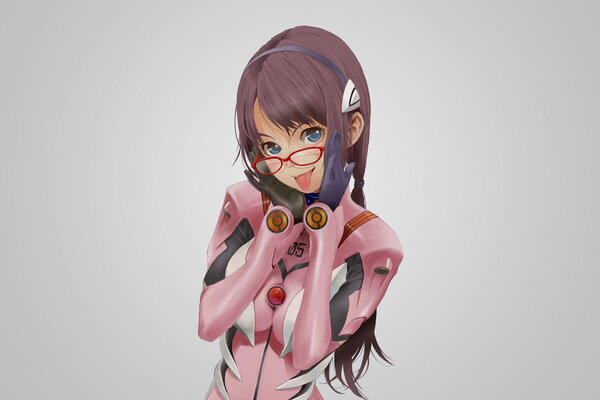 Chica con gafas en un fondo gris claro-arte en estilo anime