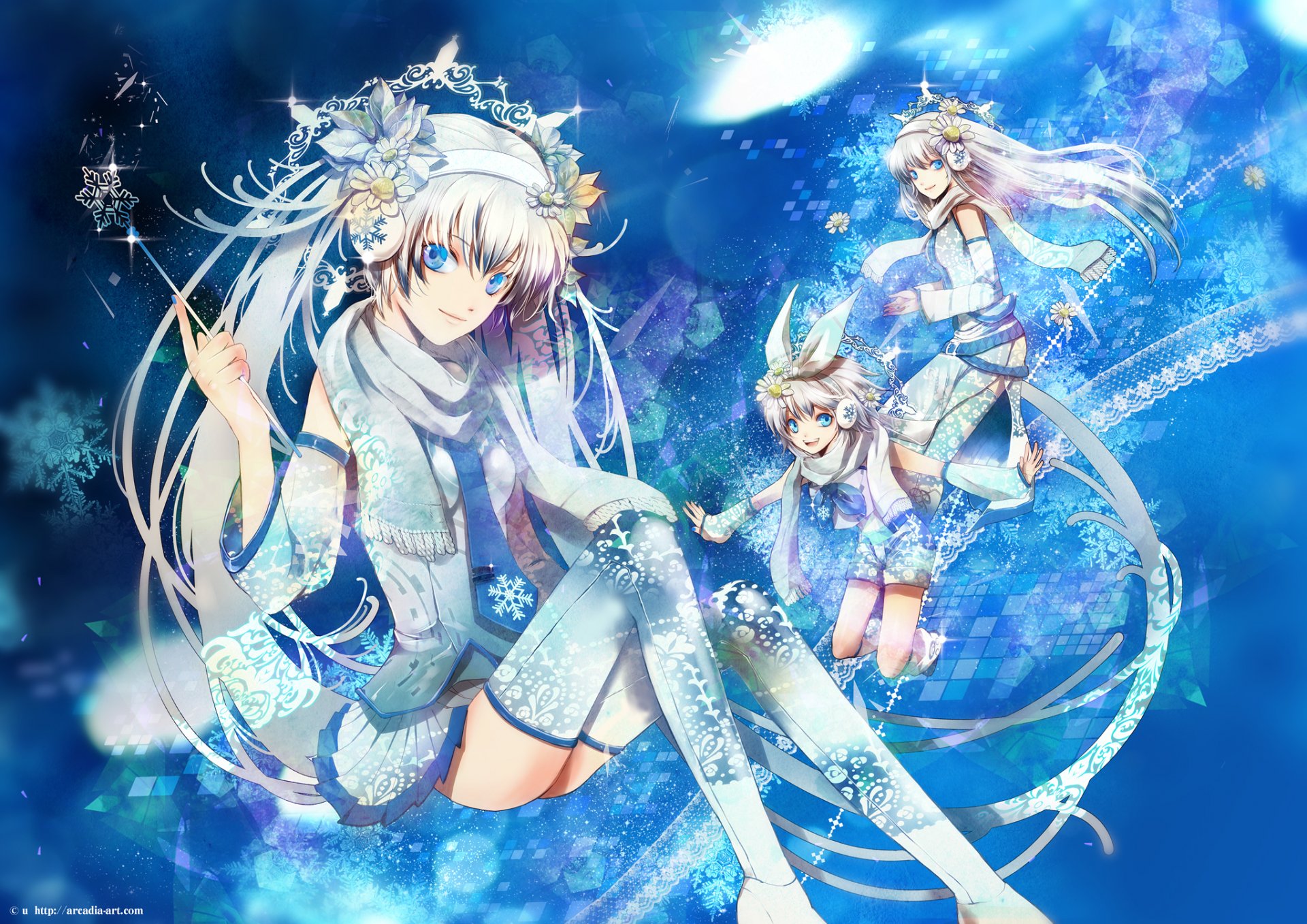 art vocaloid vocaloid miku yuki rin yuki luka yuki dziewczyny płatki śniegu magia