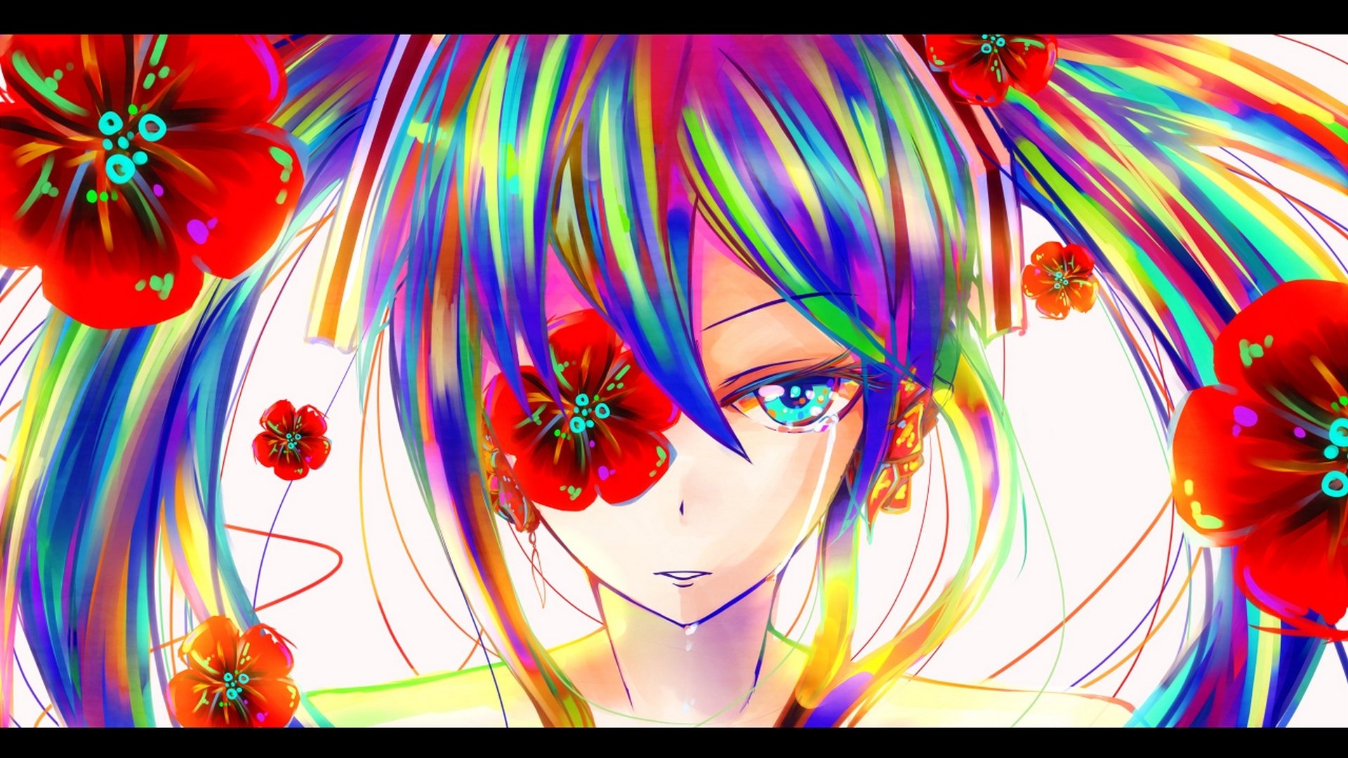 art vocaloid hatsune miku fille fleurs coquelicot vocaloid larmes coloré