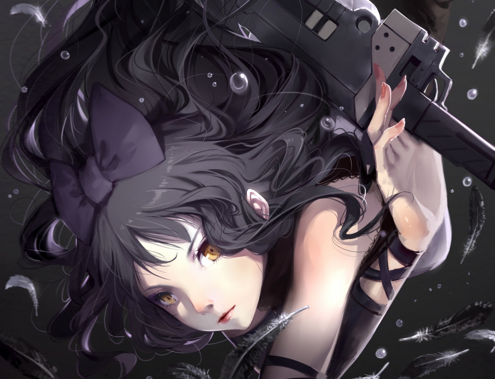 art cici anime rouge blanc noir jaune blake belladonna fille plumes arc arme bulles