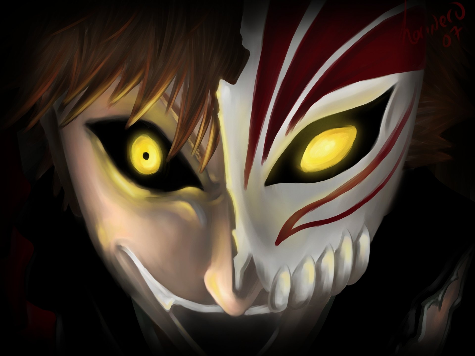 art horineru guy ichigo kurosaki look laugh mad alter ego mask darkness bleach bleach