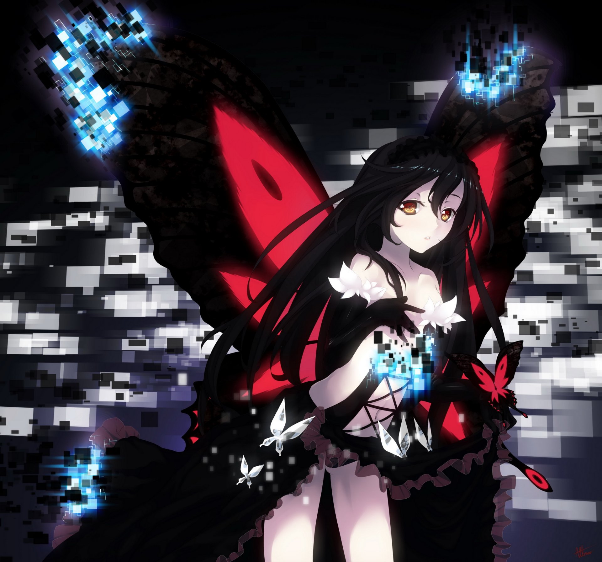 арт albreo accel world kuroyukihime девушка крылья бабочки аниме