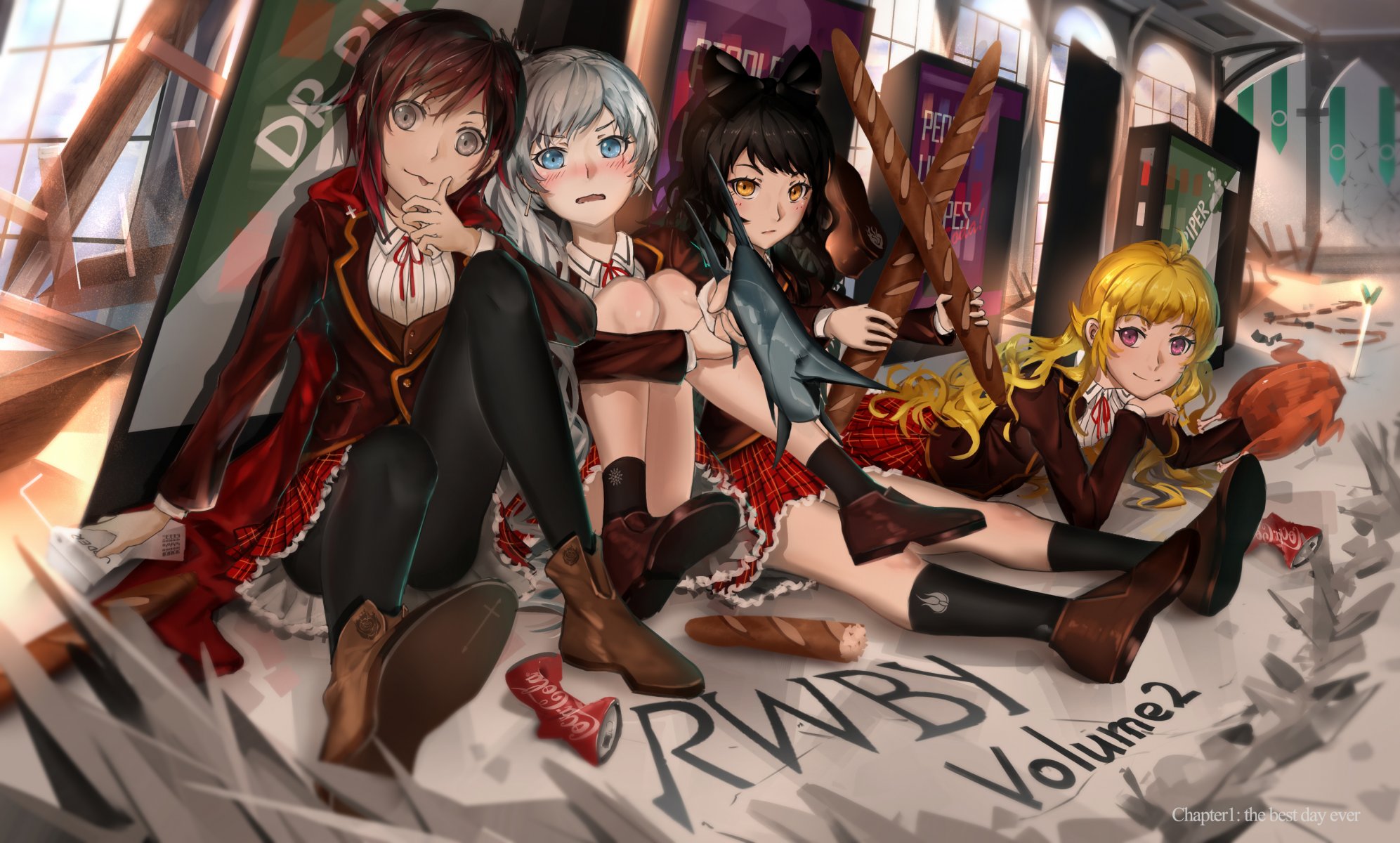 art inlufi anime rwby blake belladonna ruby rose weiss schnee yang xiao long girls prints coca cola machine