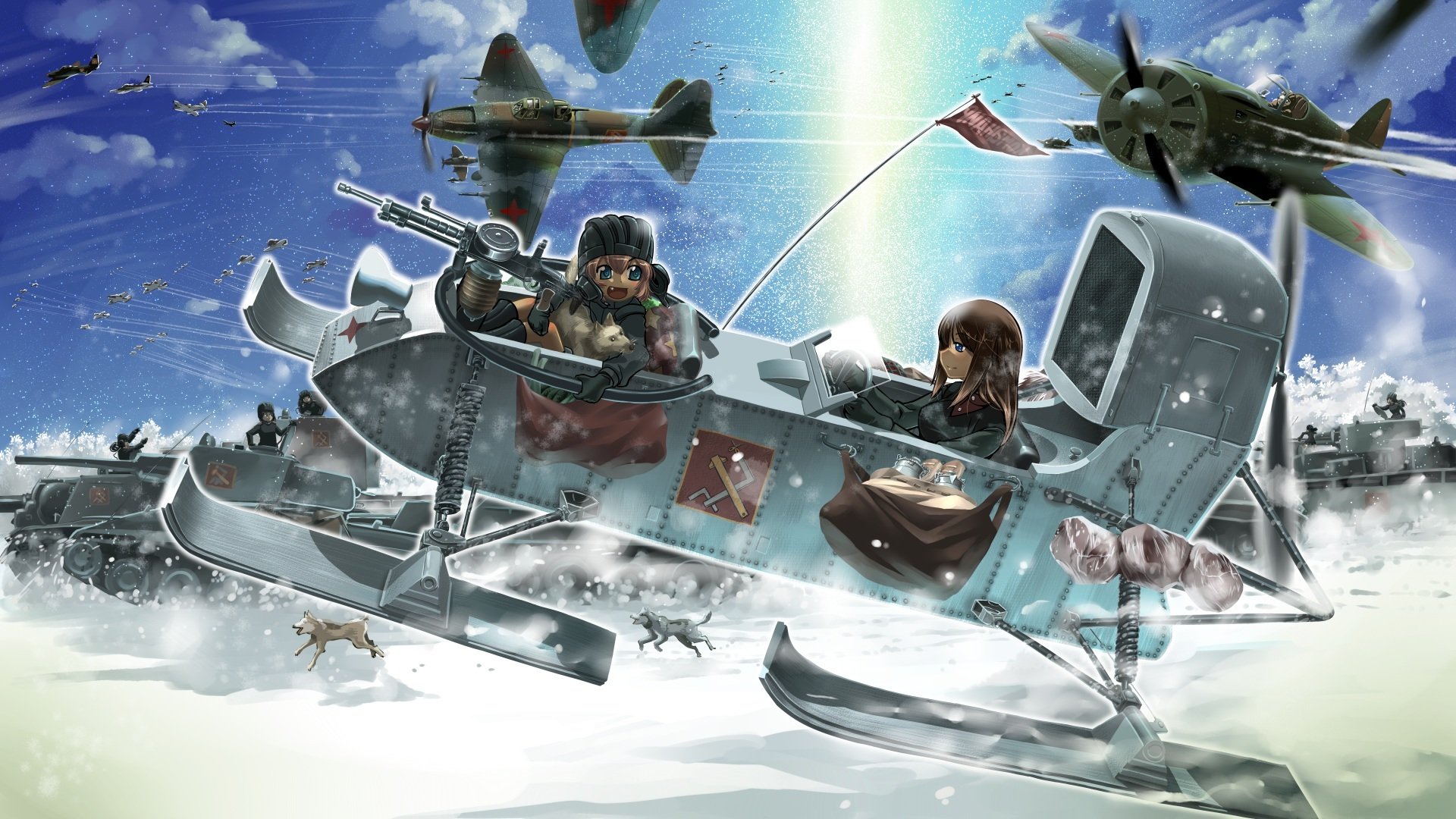 kunst g-ex mädchen und panzer mädchen panzer flugzeuge hunde schnee kriegskampagne