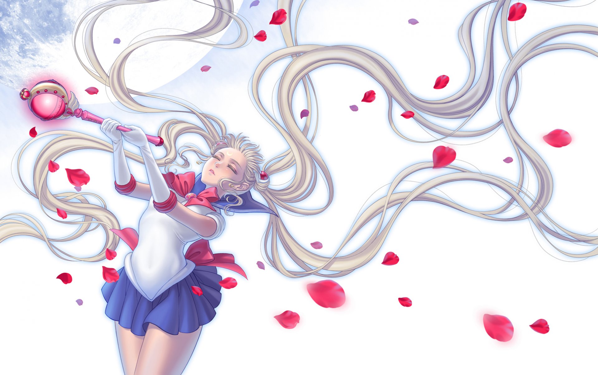 bishoujo senshi sailor moon sailor moon tsukino usagi chica luna pétalos forma varita