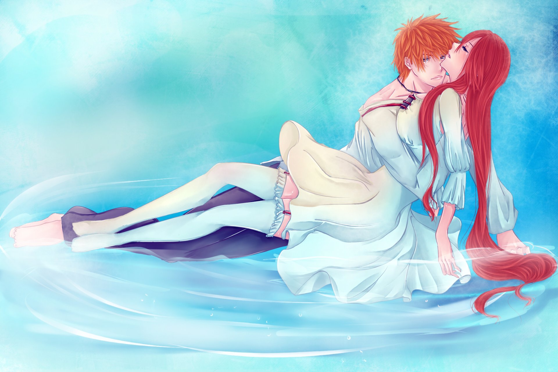 art iwonn anime eau de javel inoue orihime ichigo kurosaki fille garçon bas couple eau