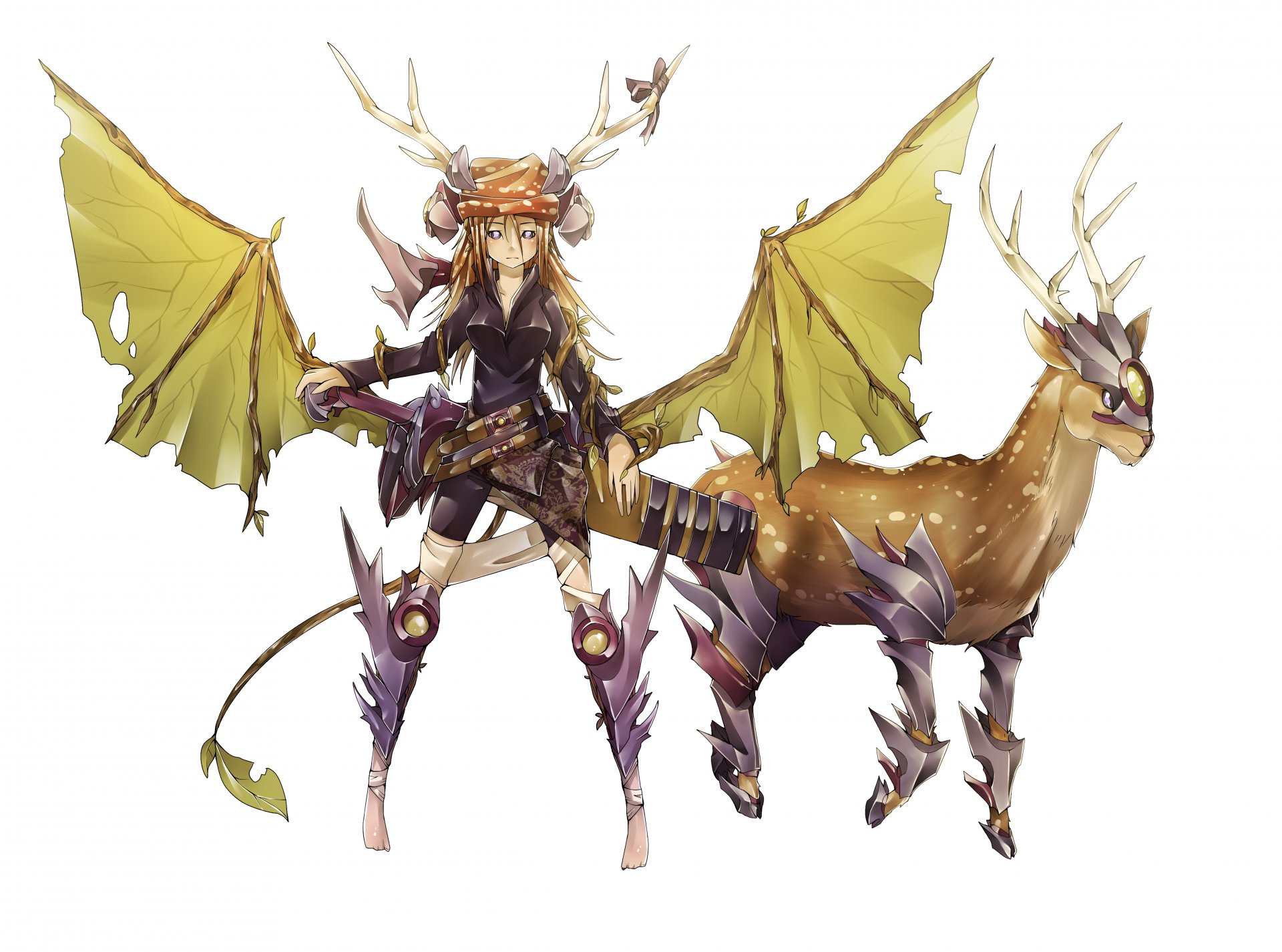 art sinlaire girl horn wings animals weapon reindeer armour anime