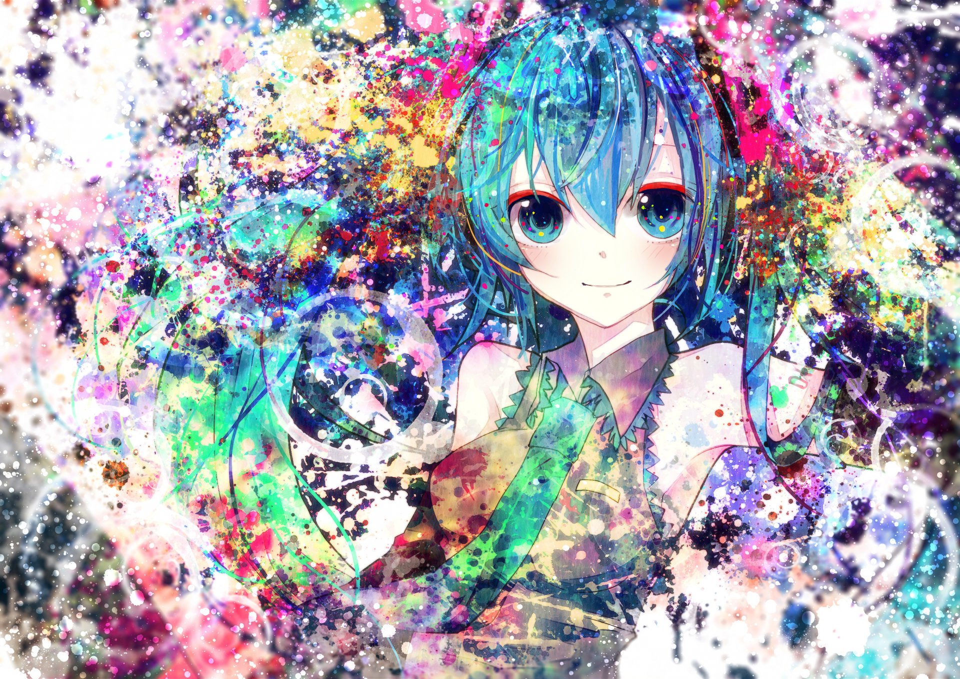 art sazanami shione vocaloid vocaloid hatsune miku fille coloré sourire cravate