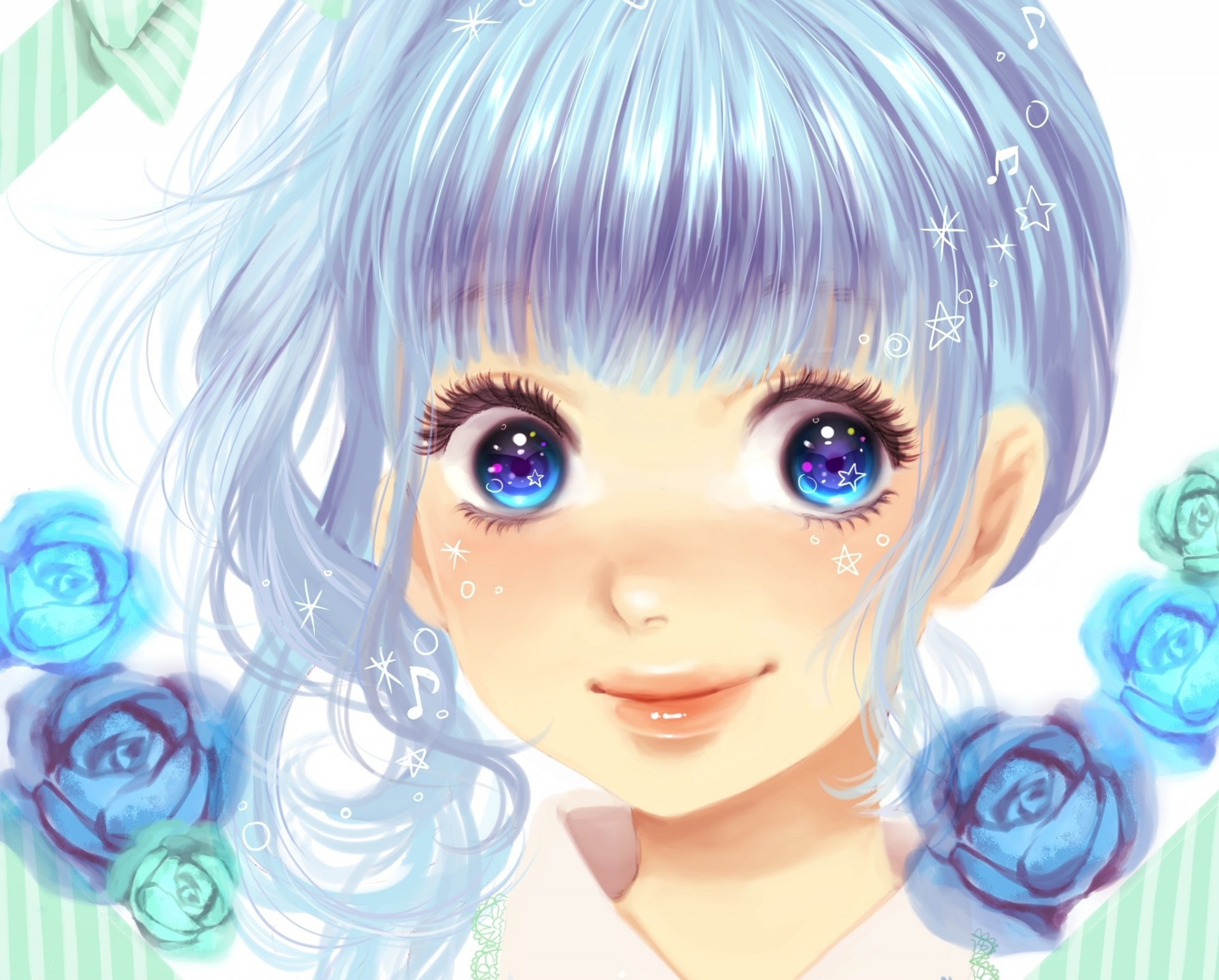 art minami haruya vocaloid hatsune miku fille sourire vocaloid fleurs roses étoiles notes