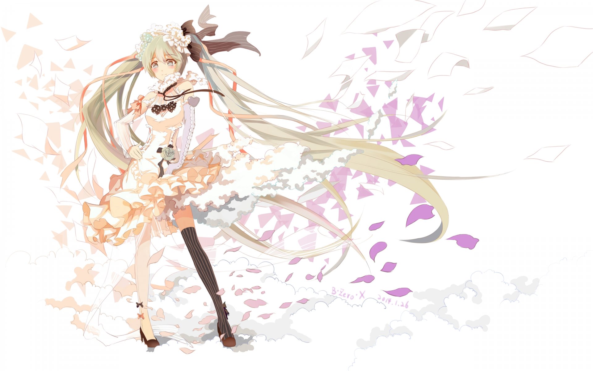 arte zerox vocaloid hatsune miku ragazza petali fiori rose cuore