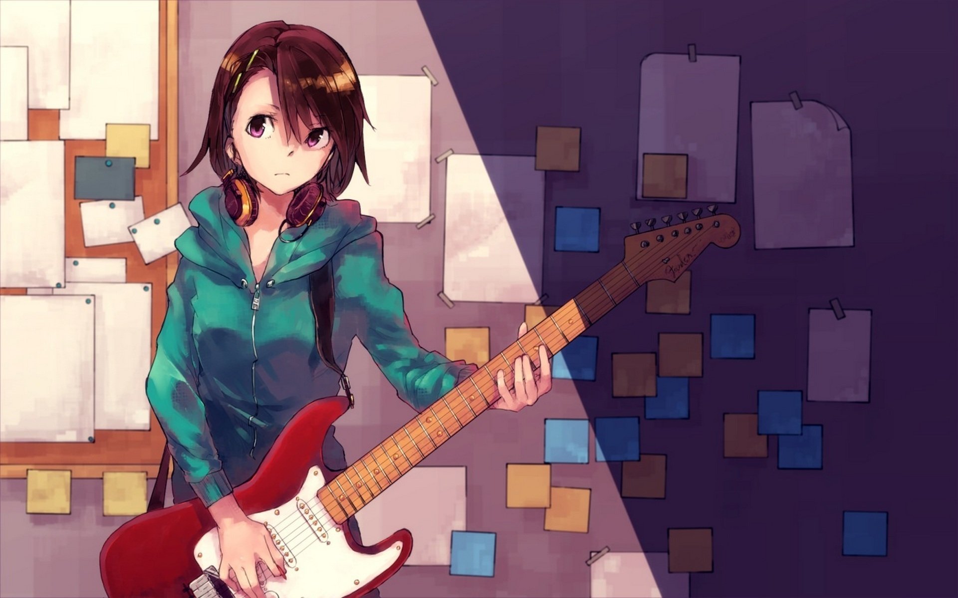 arte hitomai chica guitarra pared papel anime