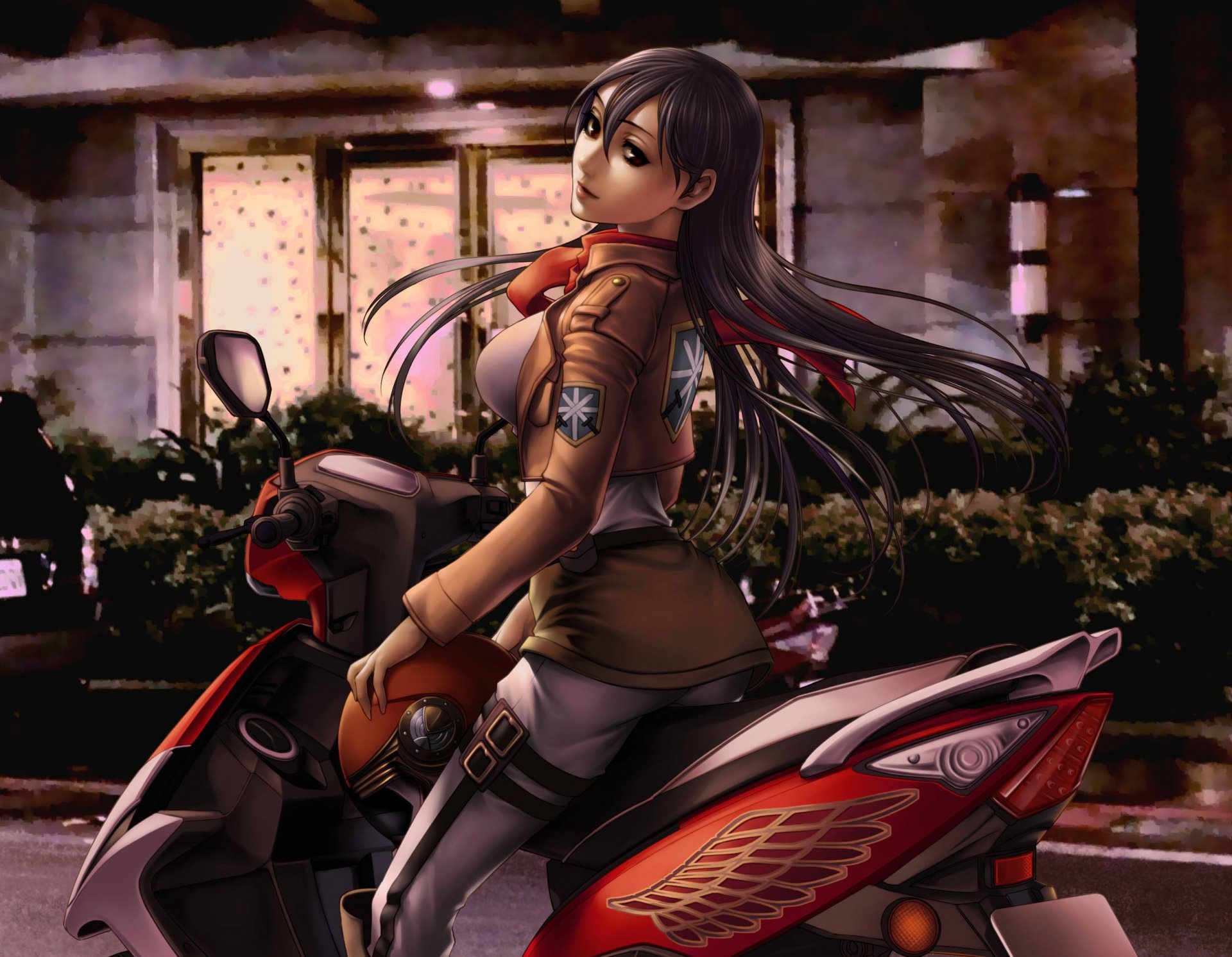 arte kiazee ragazza mikasa ackerman sguardo forma scooter shingeki no kyojin