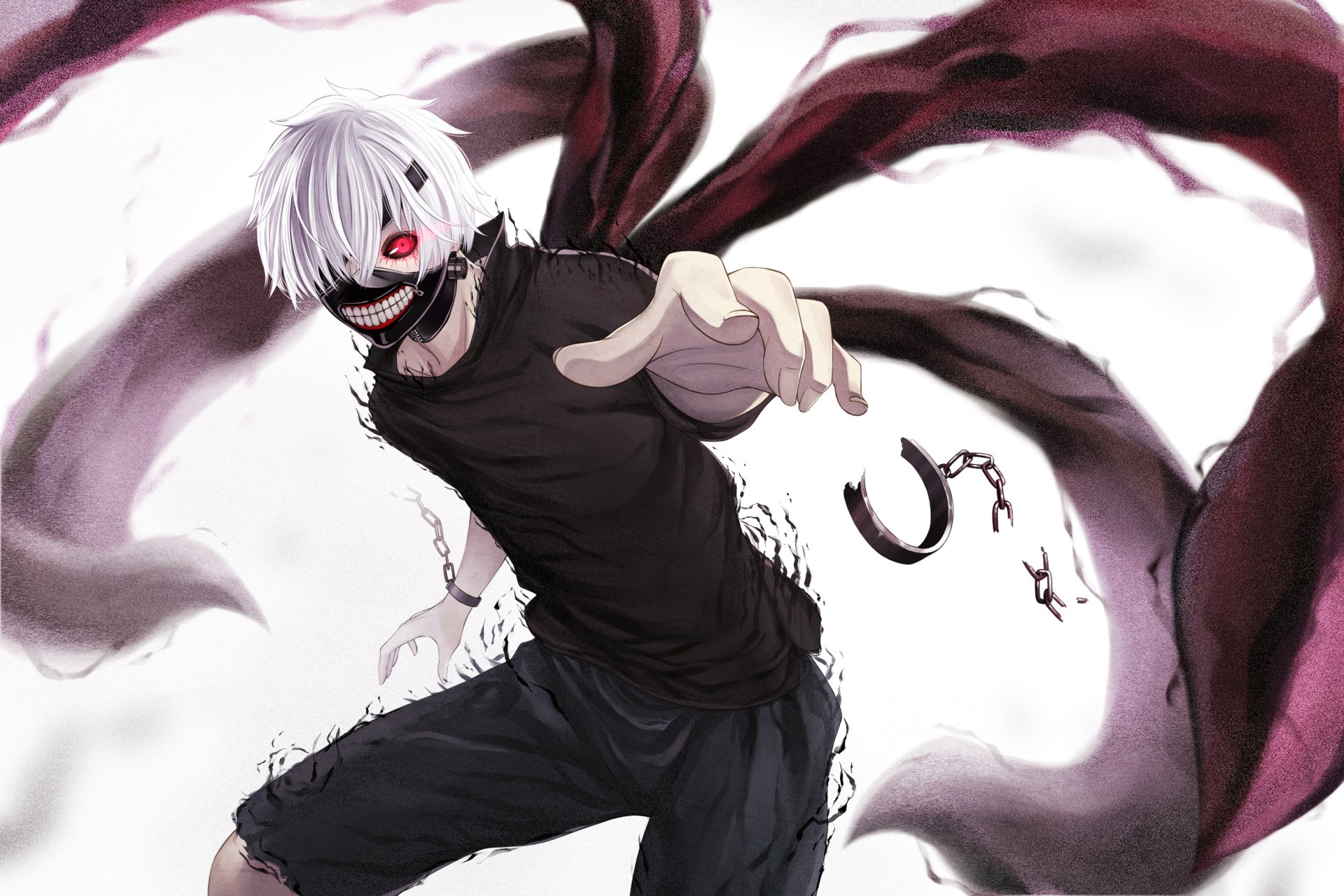 art ltt challenger guy kaneki ken regard colère masque griffes goule naughts chaînes tokyo ghoul