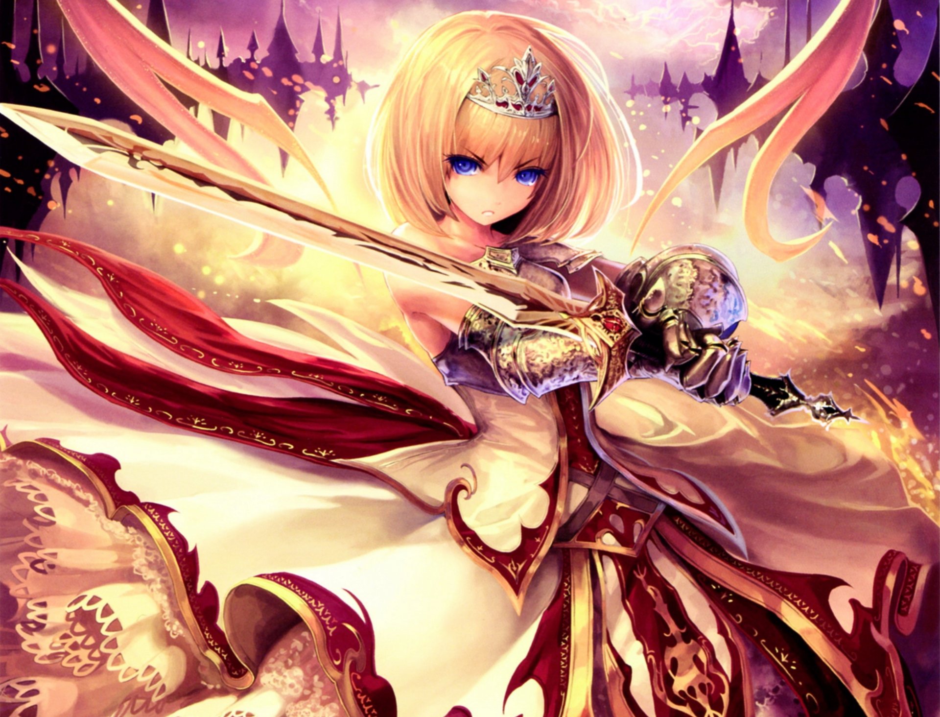 art tachikawa mushimaro bimo anime shingeki no bahamut girl wings sword weapon tiara