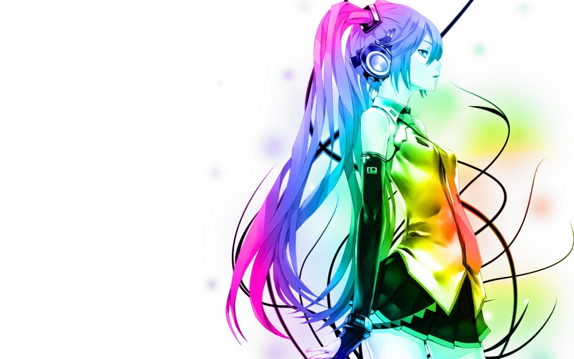 arte hatsune miku vocaloid ragazza profilo sfondo bianco spettro colori cuffie