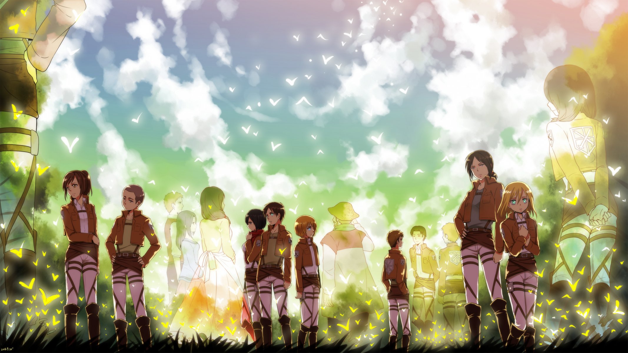 kunst moxue qianxi mädchen jungs mikasa ackerman eren jaeger christa renz sasha braus armin arlert imir connie springer carla jaeger traurigkeit silhouetten feld soldaten kein shingeki kein kyojin