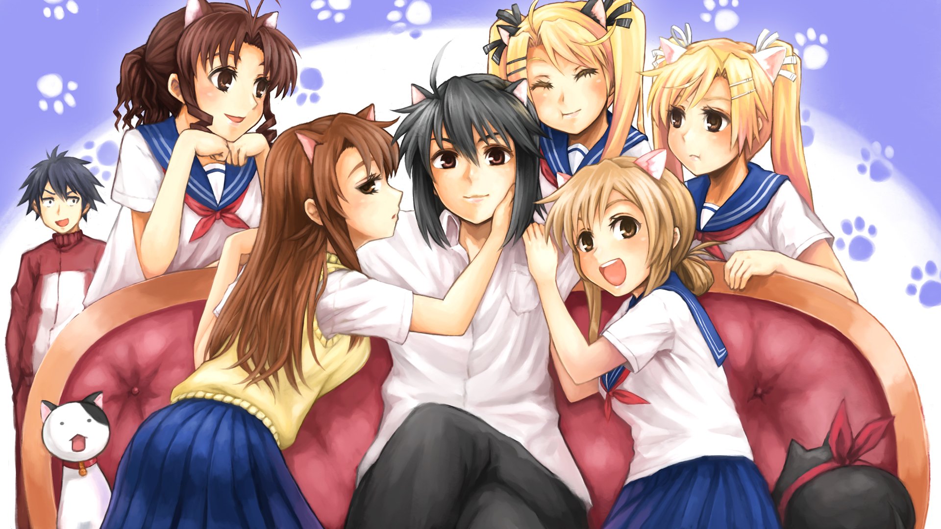 nyan koi. anime art the company friends girl guy one ear