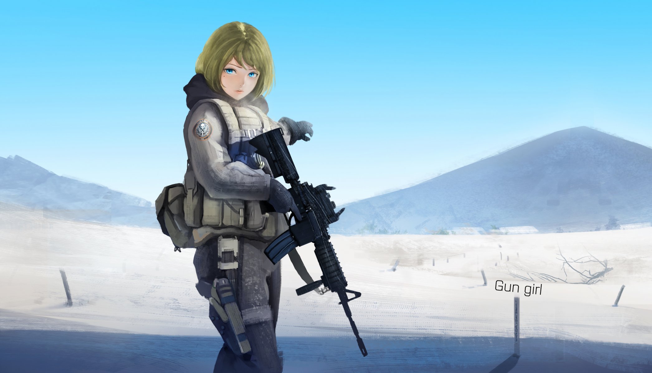 arte pantsu shinshi ragazza armi montagne deserto soldato anime