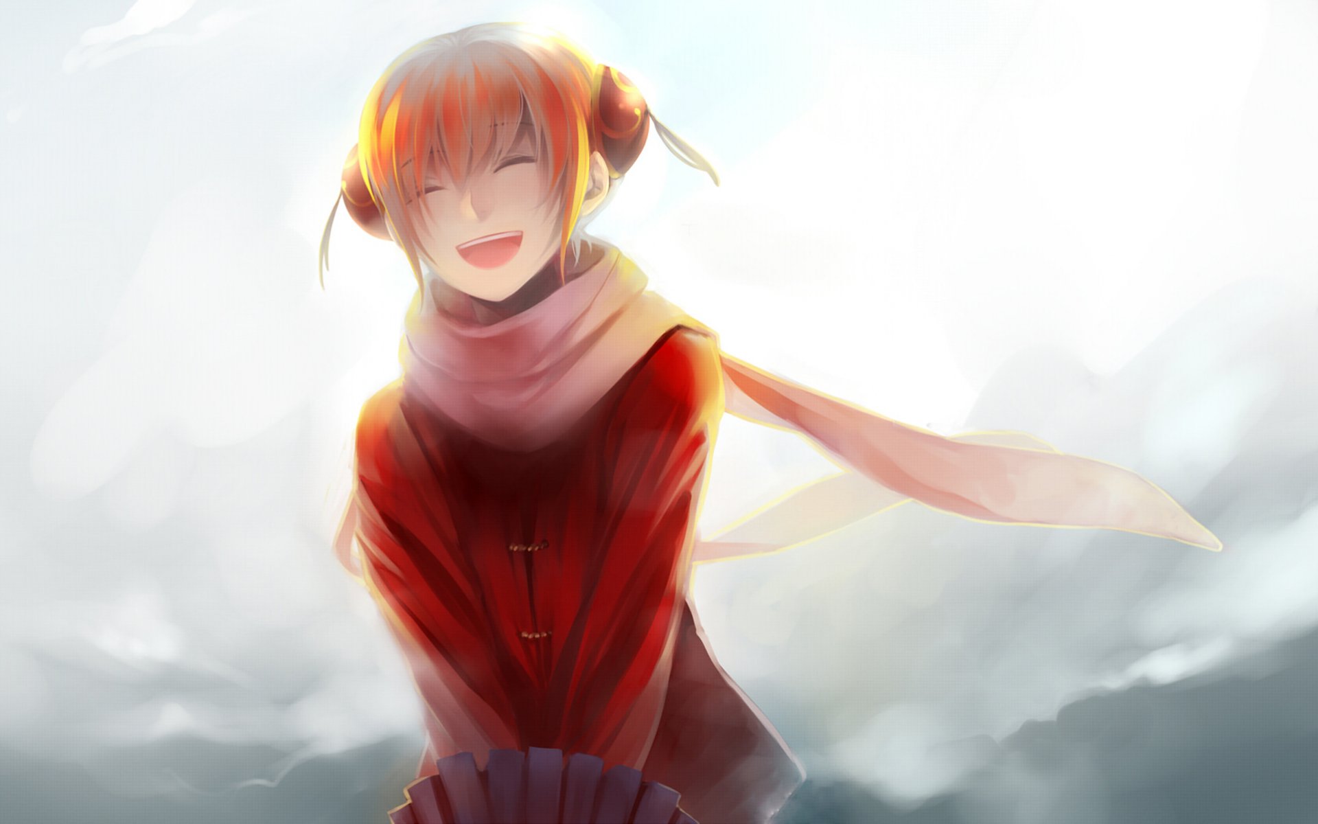 gintama kagura fille parapluie rire sourire écharpe