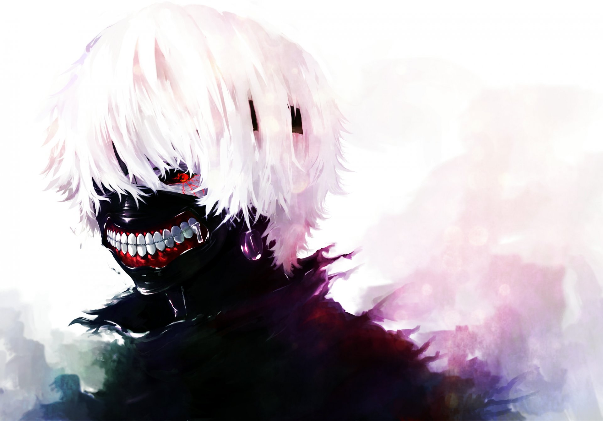 ghoul de tokio ghoul de tokio kaneki ken kaneki ken máscara ojo rojo pelo blanco anime arte