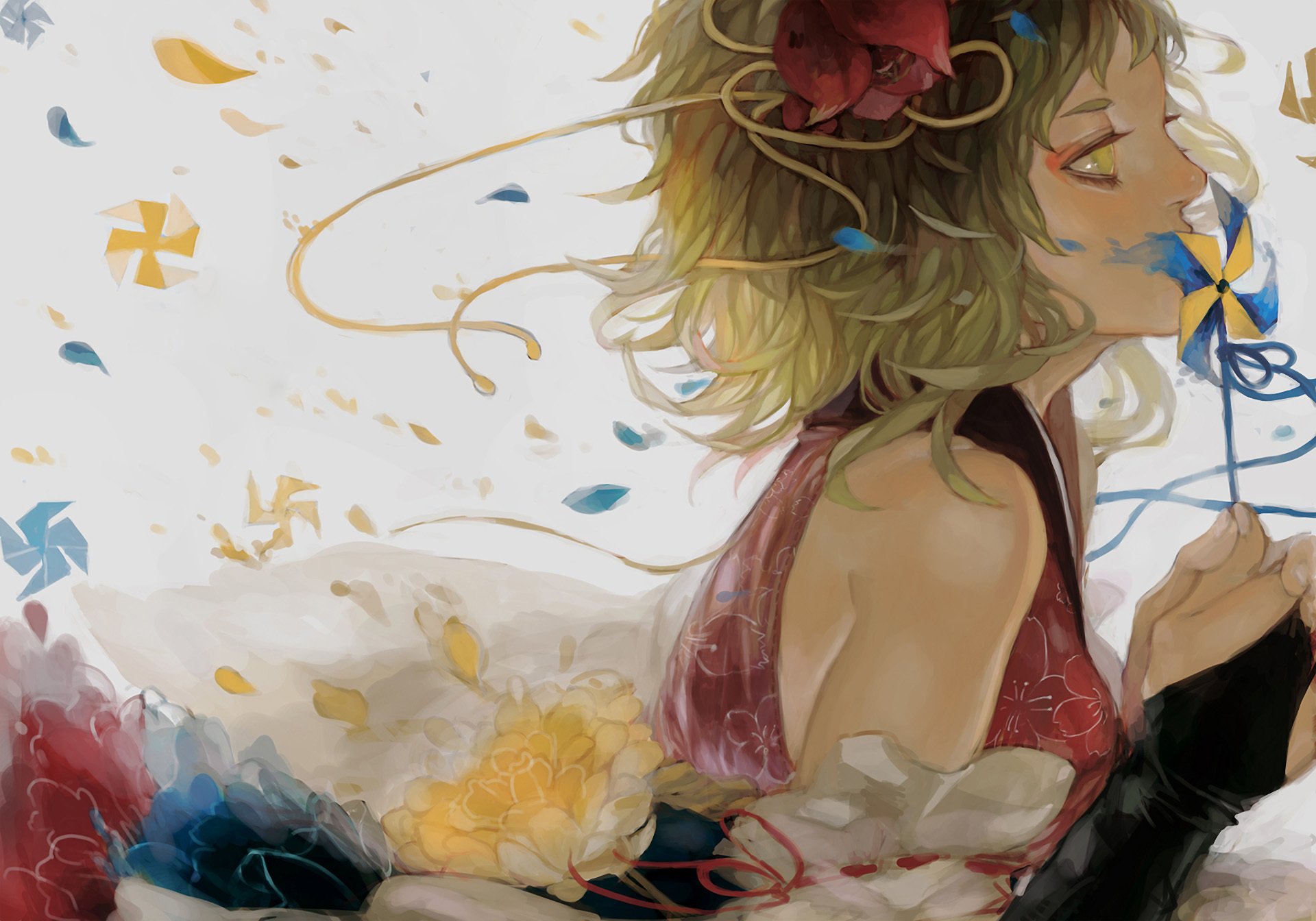 art renos vocaloid gumi fille profil fleurs ruban