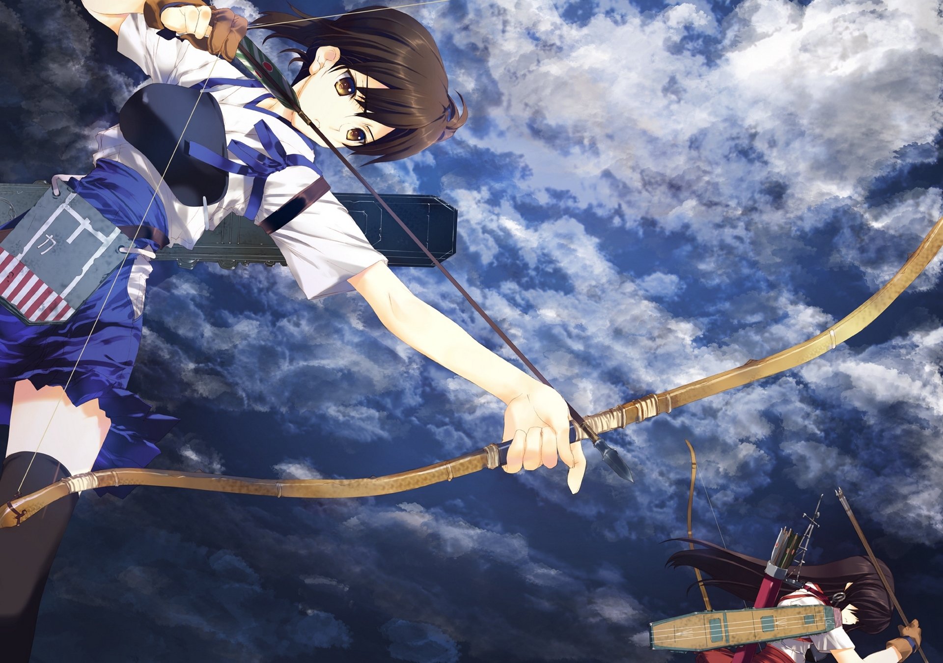 art nakamura takeshi collection kantai akagi kaga. filles arc arme flèches ciel nuages anime