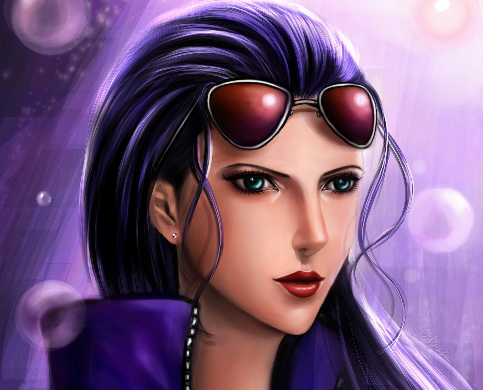 arte lilyzou chica nico robin mirada gafas una pieza van pease