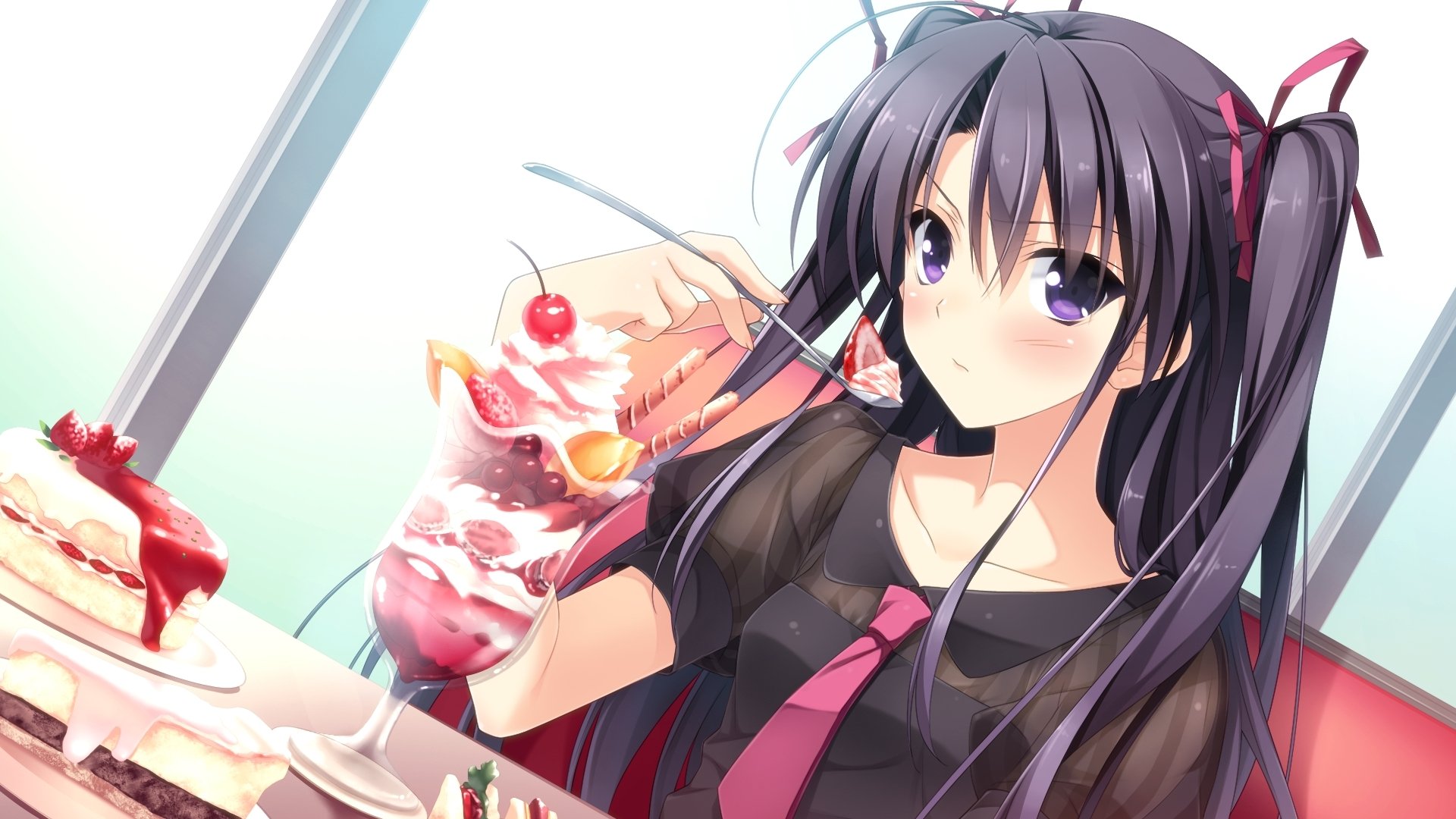 arte suzuhira hiro chica morikubo yuna mirada descontento dulces helado café berry