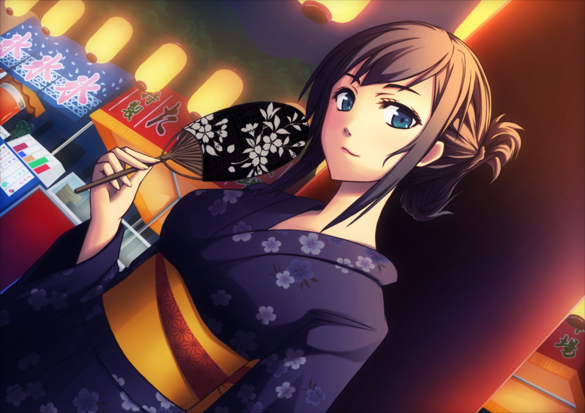 art yumemizuki girl kimono fan