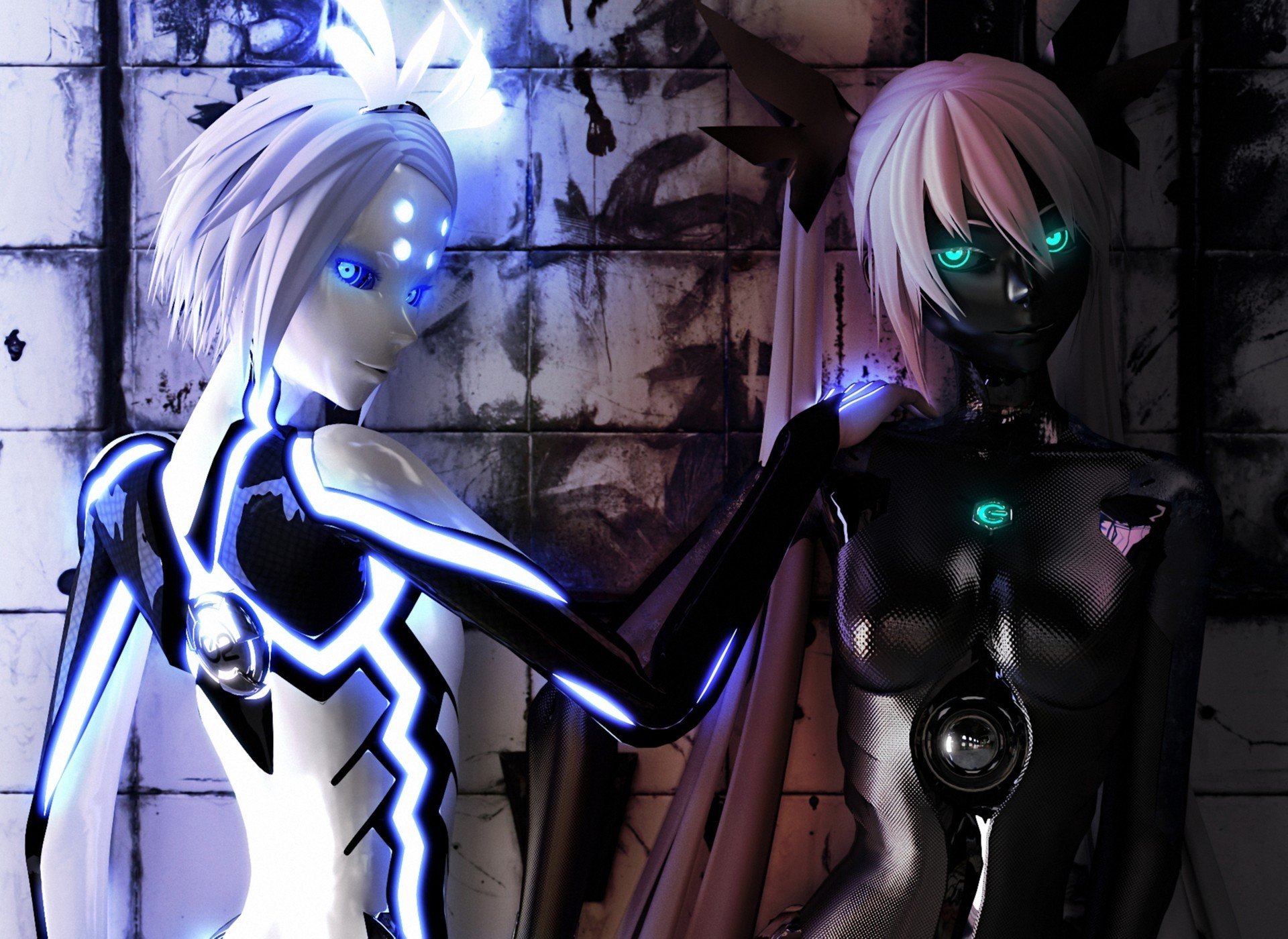 art phosphorescent rin carbon black miku kagamine rin hatsune miku render girls robots android neon