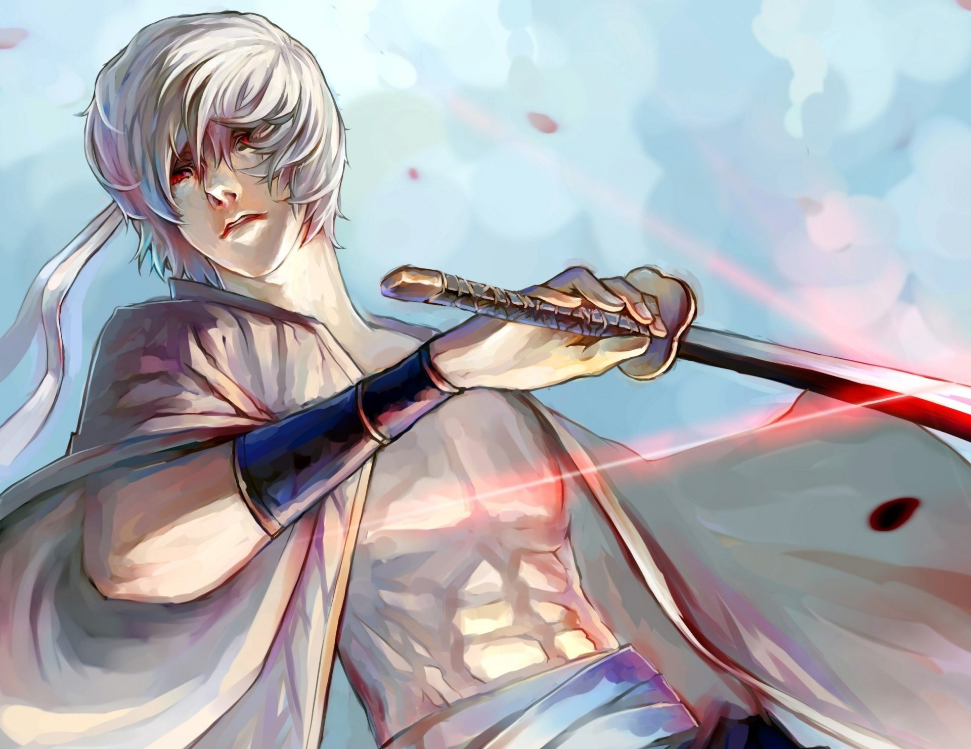 arte simo anime gintama sakata gintoki shiroyasha chico katana armas pétalos