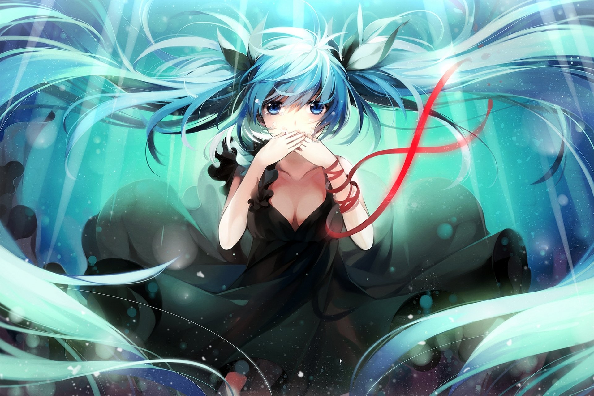 sztuka hakusai shinkai shoujo vocaloid hatsune miku dziewczyna wstążka vocaloid pod wodą bąbelki