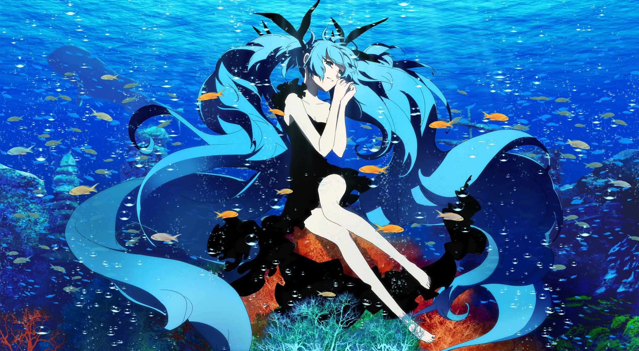 arte haruyo imokenp chica de aguas profundas vocaloid hatsune miku di chica bajo el agua peces