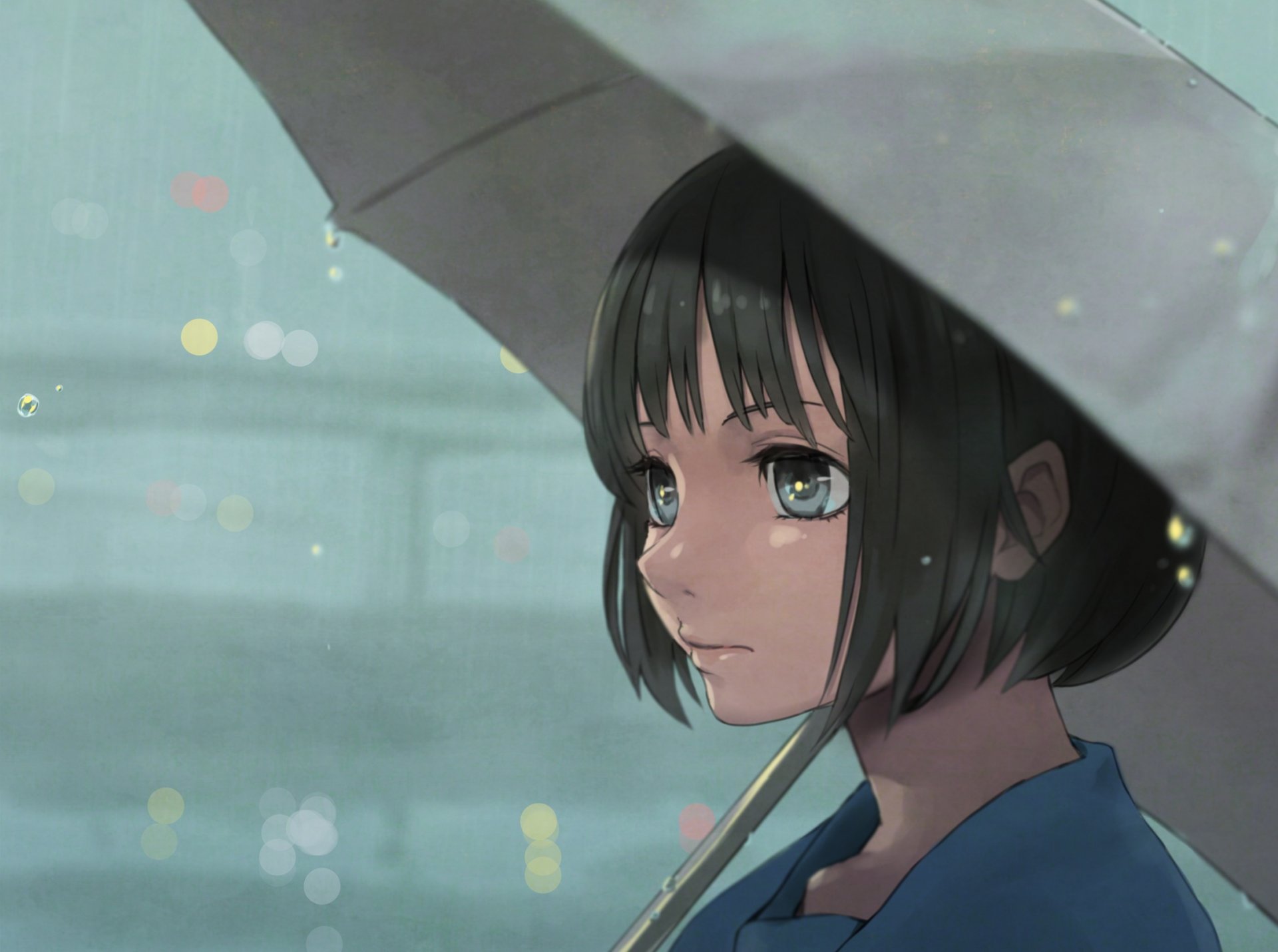 girl umbrella anime view face