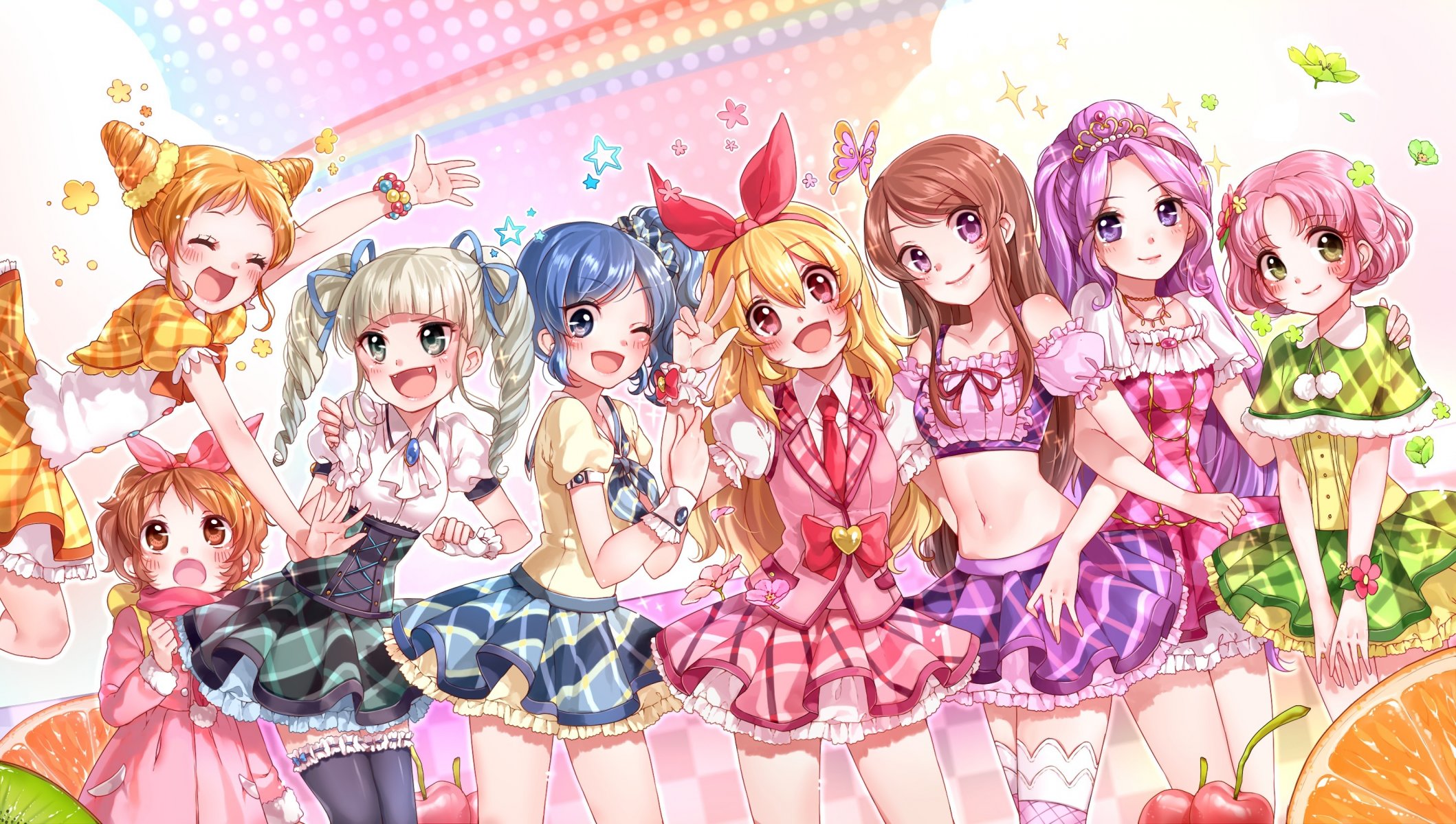 art rojiko anime aikatsu filles arisugawa otome hoshimiya ichigo hoshimiya raichi kanzaki mizuki kiriya aoi kitaooji sakura shibuki couru toudou yurika arcs étoiles fleurs tiara