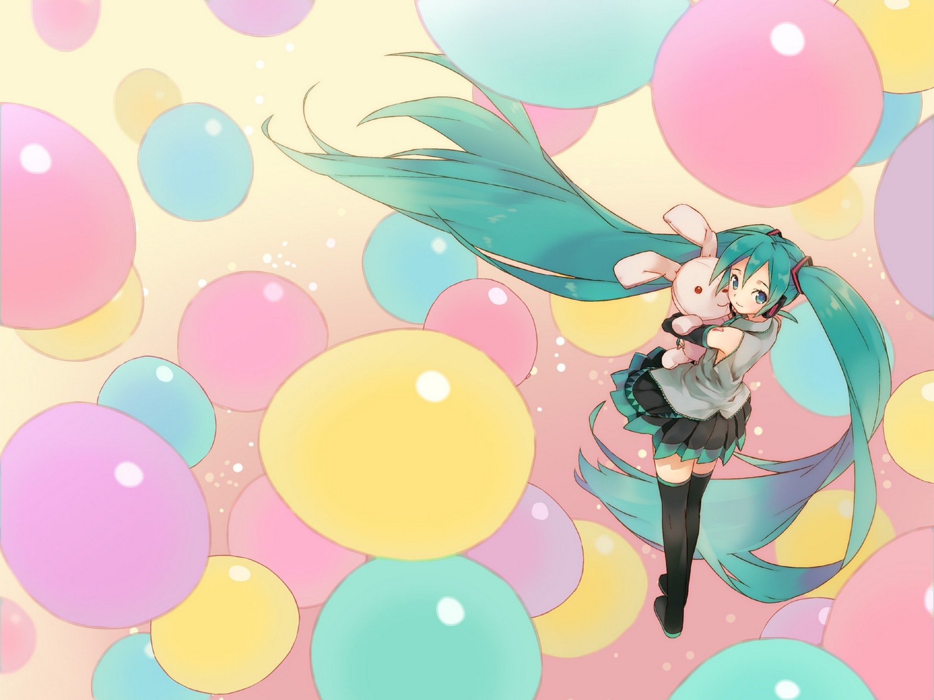 kunst hatsune miku vocaloid vocaloid mädchen spielzeug hase bälle kopfhörer form