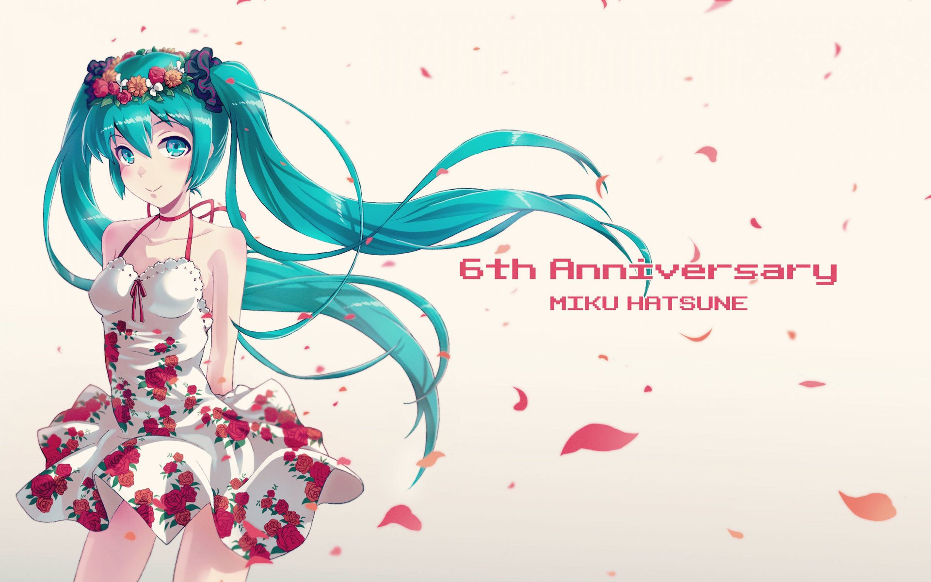 arte 40hara ragazza hatsune miku sguardo sorriso petali sfondo semplice vocaloid vocaloid