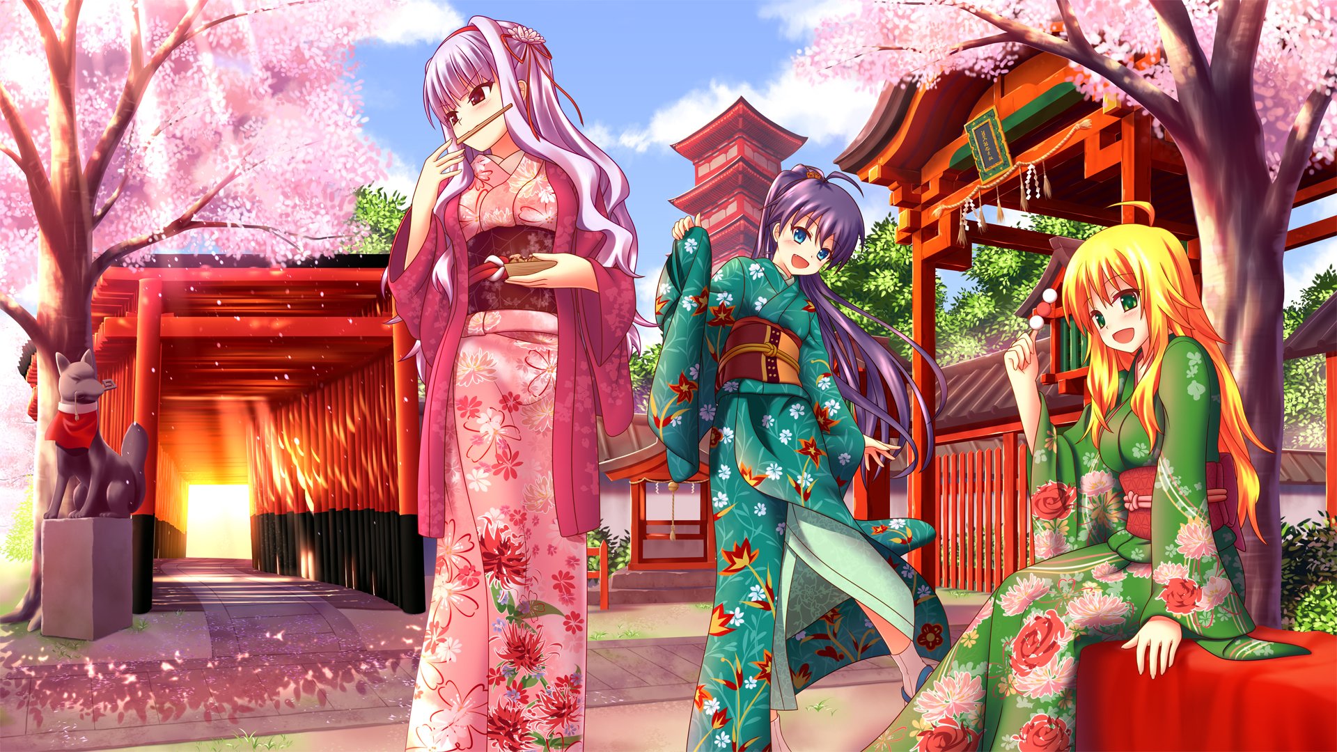 art filles kimono sakura porte repas rayons du soleil