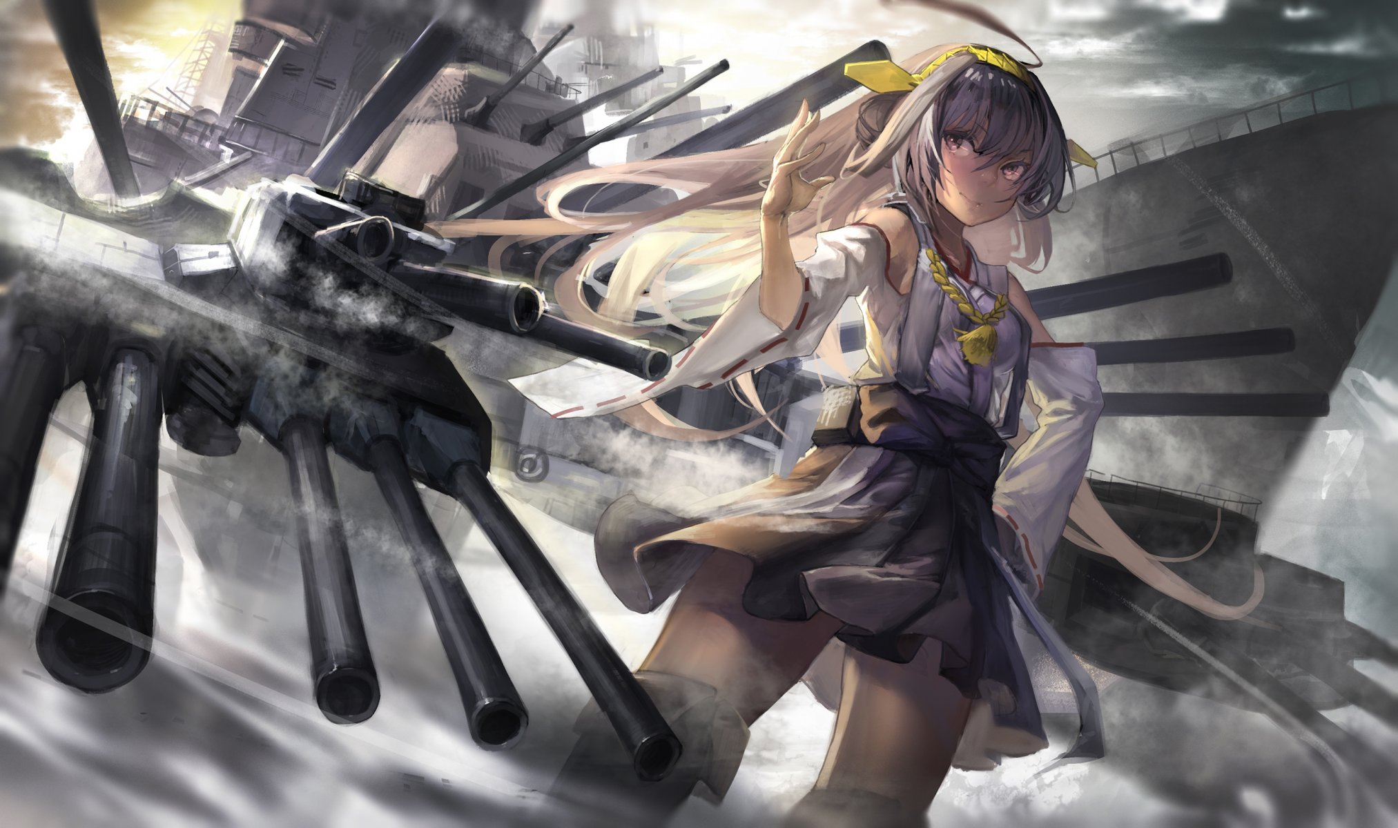 art ghostas kantai collection kongou girl ship weapon